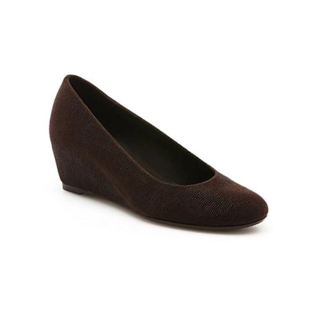 Stuart Weitzman Sojourn Pump Women 8N Goosebump Leather Wedge Bordeaux Purple